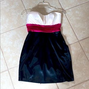 Cream, magenta, and black prom/winter formal dress